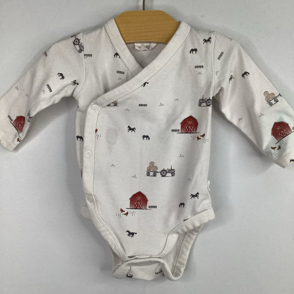 Size 3m: Petit Lem White/Colorful Farm Print Long Sleeve Onesie