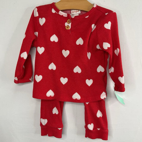 Size 6-9m: Cat & Jack Red White Heart Print 2pc Long Sleeve Top & Pants