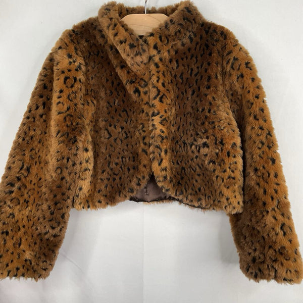 Size 6-7: Forever Brown/Black Leopard Print Faux Fur Cropped Jacket