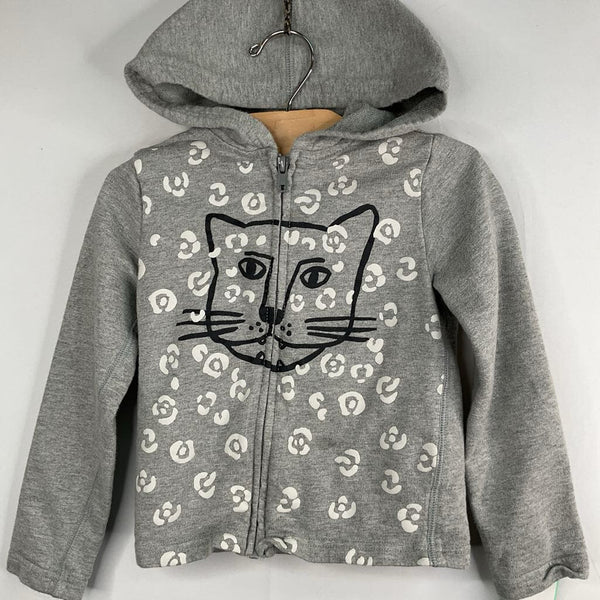 Size 4: Tea Grey/White Jungle Cat Zip-Up Hoodie REDUCED