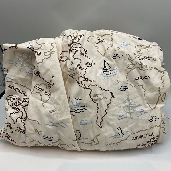 Beige/Blue World Map Fitted Crib Sheet