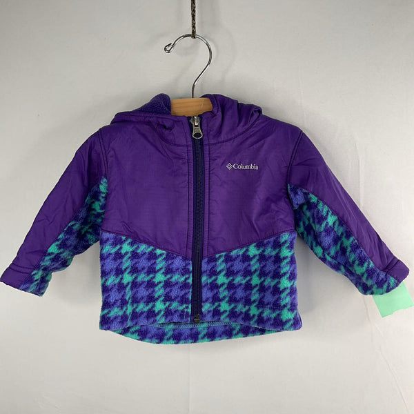 Size 3-6m: Columbia Purple/Blue Houndstooth Fleece/Nylon Hooded Zip-Up Coat