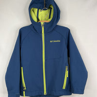 Size 4-5: Columbia Blue/Neon Green Fleece Lined Water Resistant Hoodie