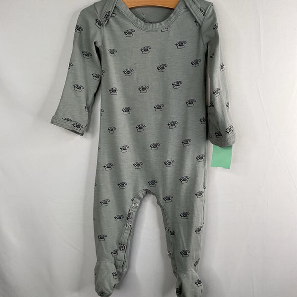 Size 6-9m:Kate Quinn Green/Black Phones Snap-Up Footy Romper