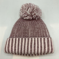 Size OS: Purple/Pink Rib Knit Pom Pom Beanie