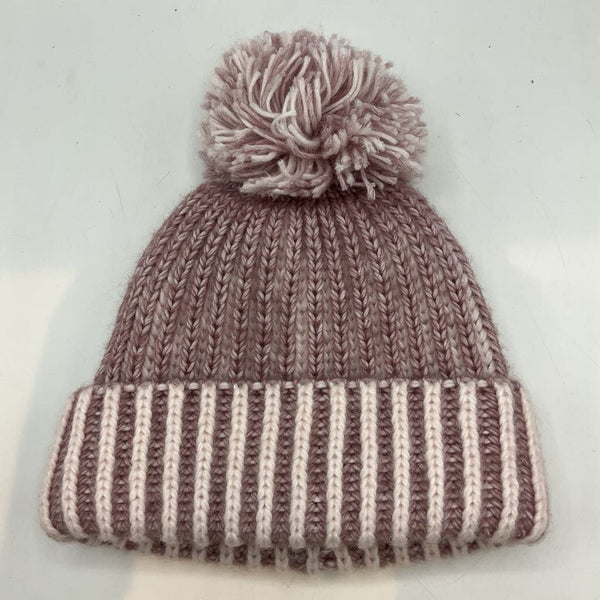 Size OS: Purple/Pink Rib Knit Pom Pom Beanie