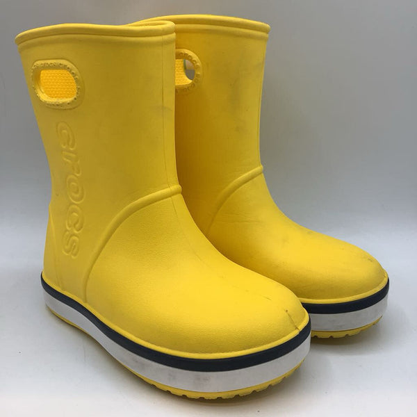 Size 11: Crocs Yellow/Black Trim Rain Boots