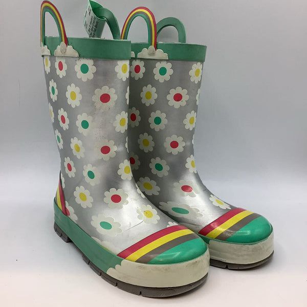 Size 11: Western Chief Silver/Colorful Floral Rain Boots