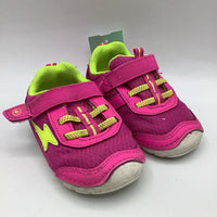 Size 5.5: Stride Rite Neon Pink/Green Lightning Bolt Velcro Strap Sneakers