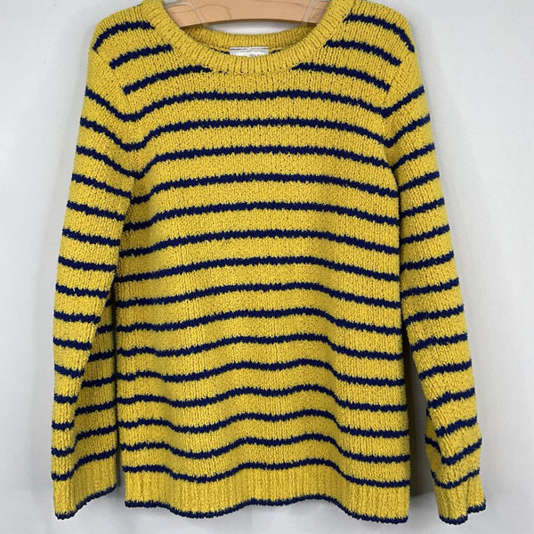 Size 6-7 (120): Hanna Andersson Yellow/Navy Striped Fuzzy Sweater