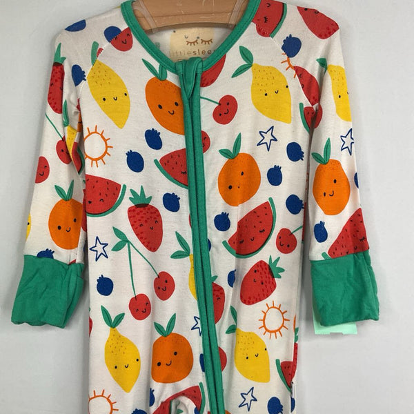 Size 3-6m: Little Sleepies White/Colorful Fruits/Veggies Bamboo 1pc Zip-Up PJs