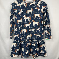 Size 8: Winter Water Factory Navy/Whtie/Brown Horses Long Sleeve Dress