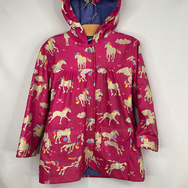 Size 5: Hatley Pink/Rainbow Unicorns Terry Cloth Lined Rain Coat REDUCED