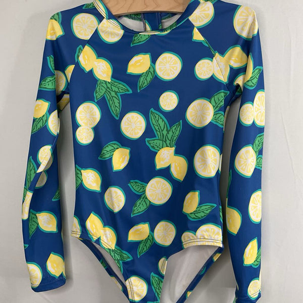 Size 6-8: DSG Blue/Yellow Lemons Long Sleeve Rash Guard Suit