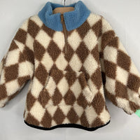 Size 12-18m: MiniOlie White/Grey Checkered 1/4 Zip Sherpa Pullover