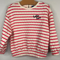 Size 3: Old Navy White/Pink Striped Quilted Long Sleeve Top