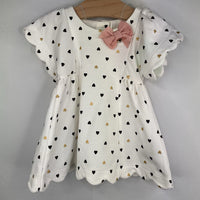 Size 6-9m: Isaac Mizrahi White/Black/Gold Hearts Scallop Trim Dress