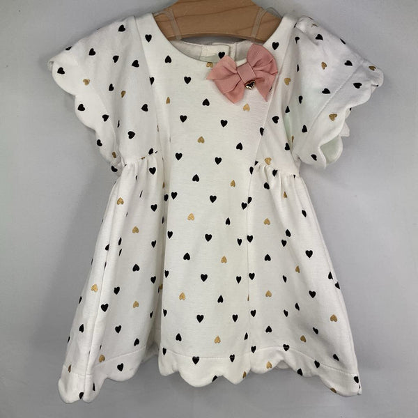 Size 6-9m: Isaac Mizrahi White/Black/Gold Hearts Scallop Trim Dress