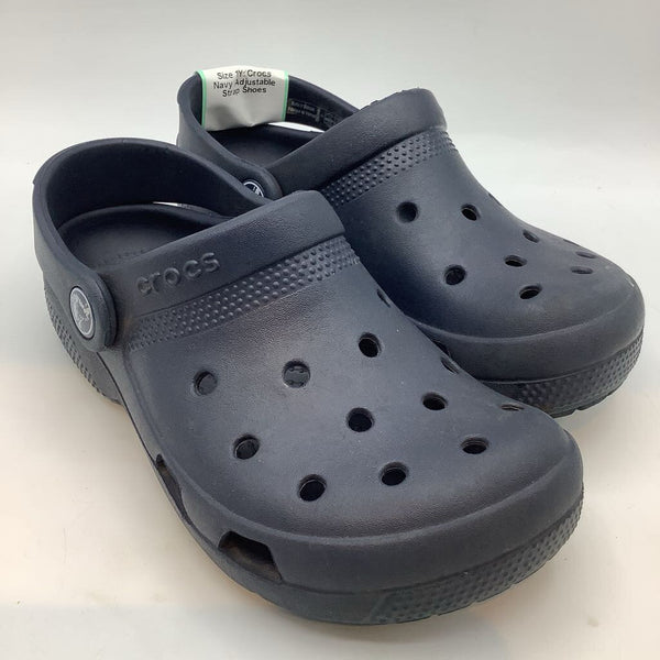 Size 1Y: Crocs Navy Adjustable Strap Shoes