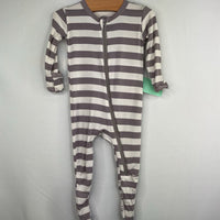 Size 3-6m: Kickee Pants White/Grey Striped Bamboo 1pc Zip-Up Footy PJs