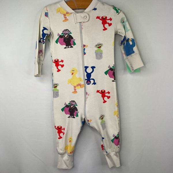 Size 3-6m (60): Hanna Andersson White/Colorful Sesame Street Print Organic Cotton 1pc Zip-Up PJs