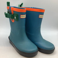 Size 9-10: Hunter Blue/Orange/Green Trim Rain Boots