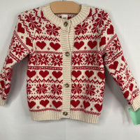 Size 3: H&M Creme/Red Hearts/Snowflakes Button-Up Cardigan