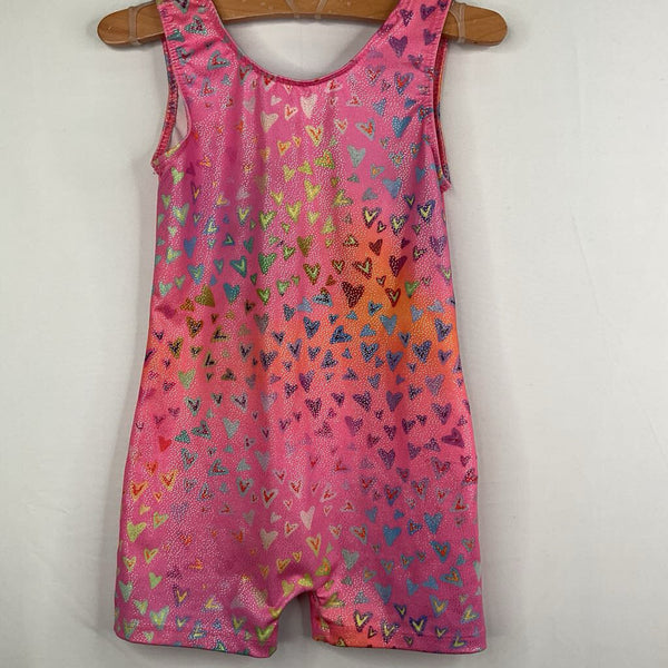 Size 4-6: Pink/Colorful Sparkle Hearts Gymnastics Leotard