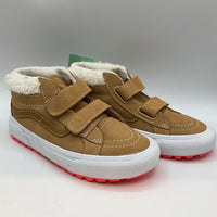 Size 1Y: Vans Tan/White Suede Sherpa Trim Insulated Velcro Sneakers NEW