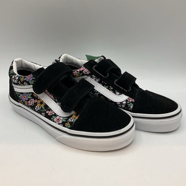 Size 1Y: Vans Black/Colorful Floral Velcro Strap Sneakers NEW