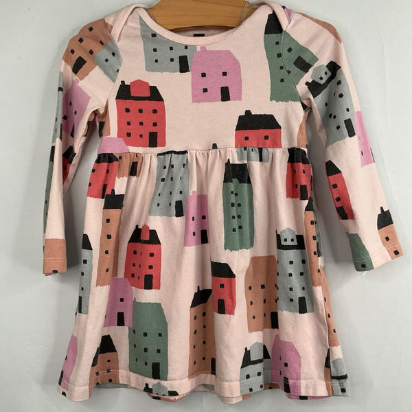 Size 18-24m: Tea Pink/Colorful Houses Long Sleeve Dress