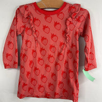 Size 2: Tea Two Tone Red Strawberries Ruffle Trim Long Sleeve Shirt