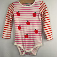 Size 2-3: Boden White/Red/Pink Stripes/Apples Long Sleeve Onesie