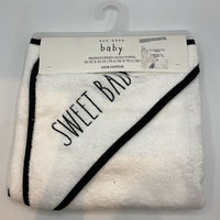 Rae Dunn White/Black 'Sweet Baby' Hooded Towel NEW