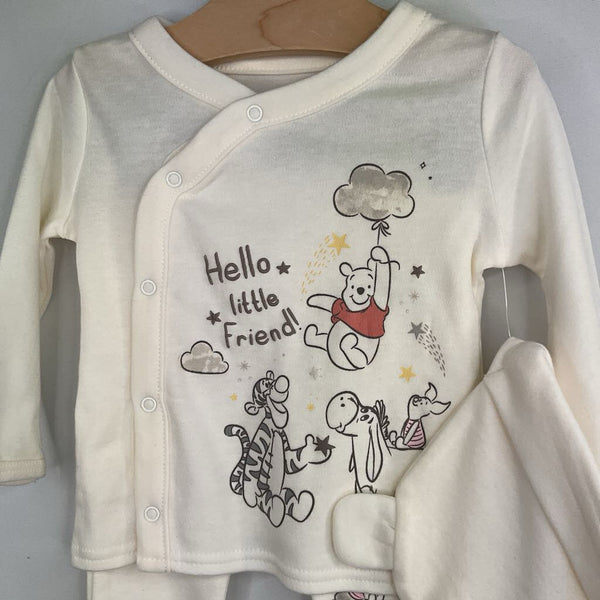 Size 3-6m: Disney White/Multicolor Winnie the Pooh 3pc Shirt/Pant/Hat Set NEW