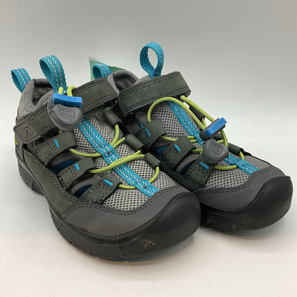 Size 9-10: Keen Grey/Blue/Green Trim Velcro/Toggle Hiking Shoes