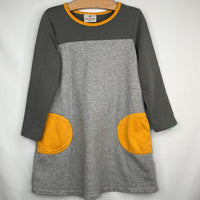 Size 6-7 (120): Hanna Andersson Grey/Yellow Trim Long Sleeve Sweatshirt Dress