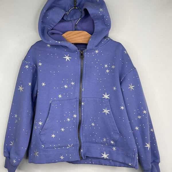 Size 6-7 (120): Hanna Andersson Purple/Silver Stars Zip-Up Hoodie