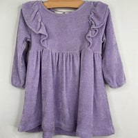 Size 2: H&M Purple Ribbed Ruffle Trim Chenille Long Sleeve Dress