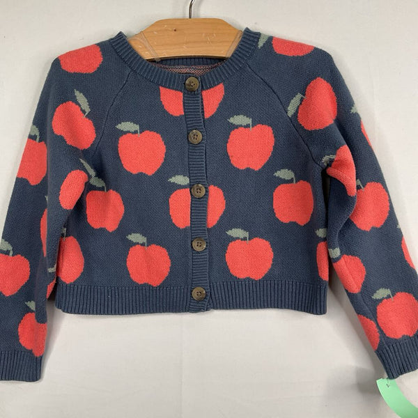 Size 4-5: Tea Blue/Red Apples Button-Up Cardigan