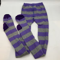 Size 5 (110): Hanna Andersson Grey/Purple Striped Knit Tights