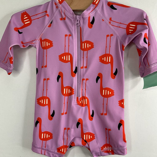 Size 0-3m (50): Hanna Andersson Purple / Flamingo Print Long Sleeve Rash Guard Suit