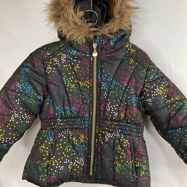 Size 3: R1881 Black / Rainbow Metallic Polka Dot Puffer Coat
