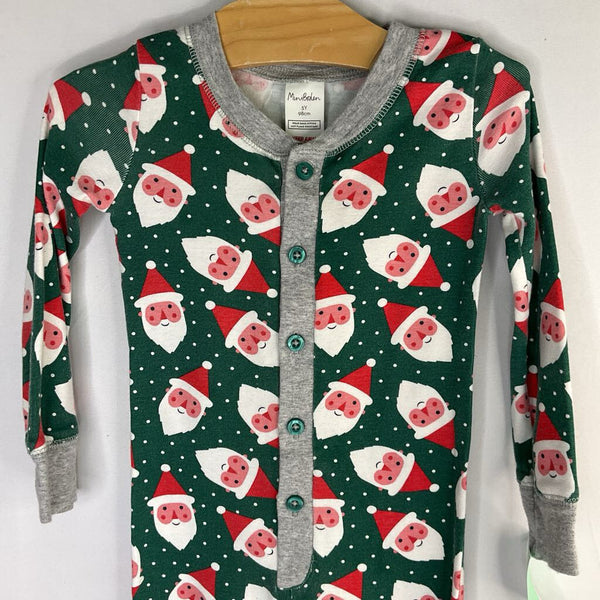 Size 3: Boden Green/White/Red Santa 1pc Button-Up Holiday Pjs
