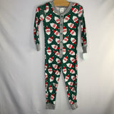 Size 3: Boden Green/White/Red Santa 1pc Button-Up Holiday Pjs
