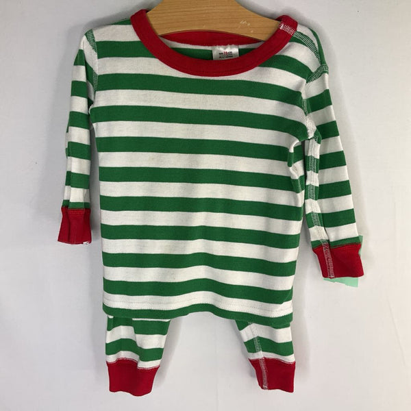 Size 12-18m (75): Hanna Andersson Red/White/Green Striped Organic Cotton 2pc Holiday Pjs
