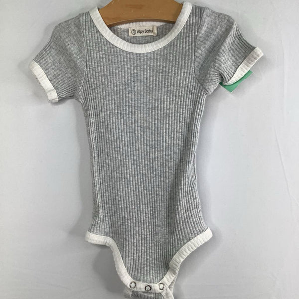 Size 12-18m: Alpy Baby Grey/White Trim Ribbed Onesie