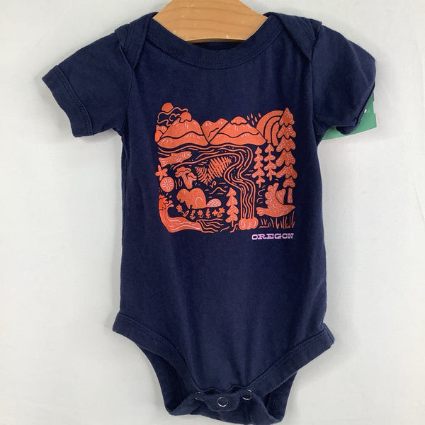 Size 9-12m: Bella + Canvas Navy/Orange Oregon Nature Onesies