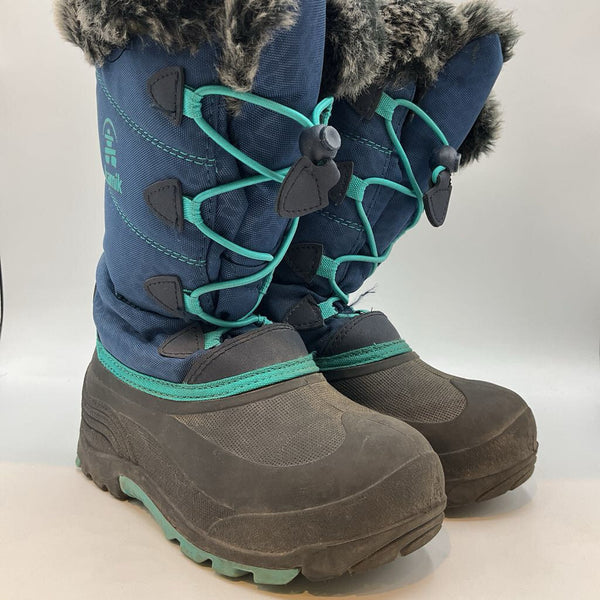 Size 1Y: Kamik Blue/Grey Faux Fur Lined Toggle Snow Boots