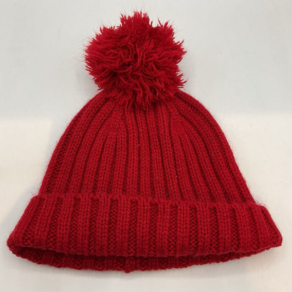 Size OS: Red Ribbed Pom Pom Beanie